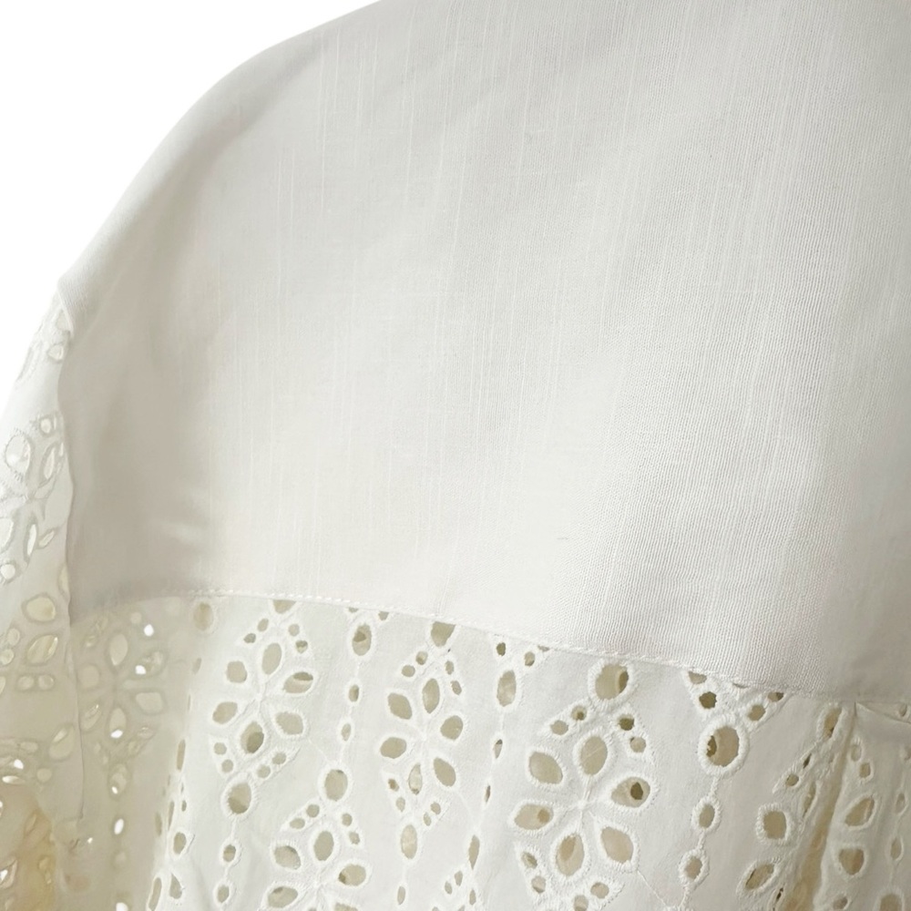 Veronica Beard White Eyelet Button-Down Shirt with Chest Pockets - Picture 5 of 14